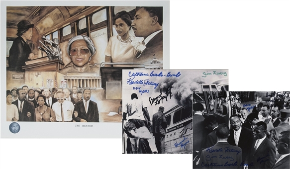 Lot of (3) Civil Rights Photos and Lithos (Martin Luther King, Freedom Riders-Signed, Rosa Parks) (PSA/DNA LOAs)